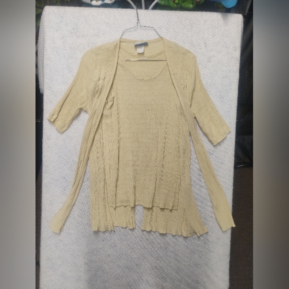 Vintage Moonlight Yellow 2-Piece Set Women’s Small Open Front Cardigan & Top 90s